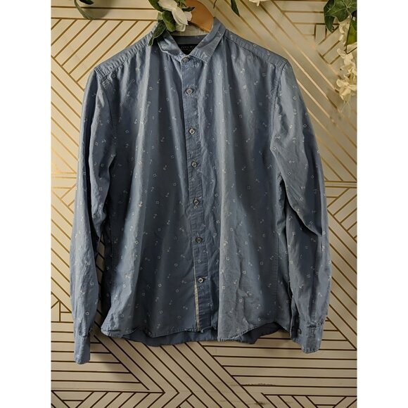 ZARA MAN Men's Anchor Print Pattern Slim Fit Button Up Long Sleeve Size XL - Picture 3 of 8